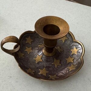 Solid Brass Candle Holder with Enamel and Star Details from Germany